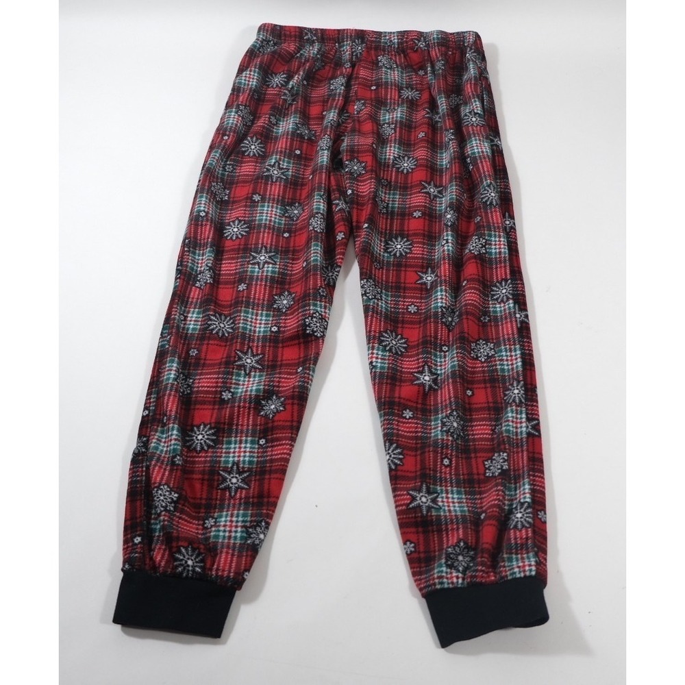 Narrow River Pajama Pants Women Medium Red Plaid Snowflakes Fleece Jogger Sleep